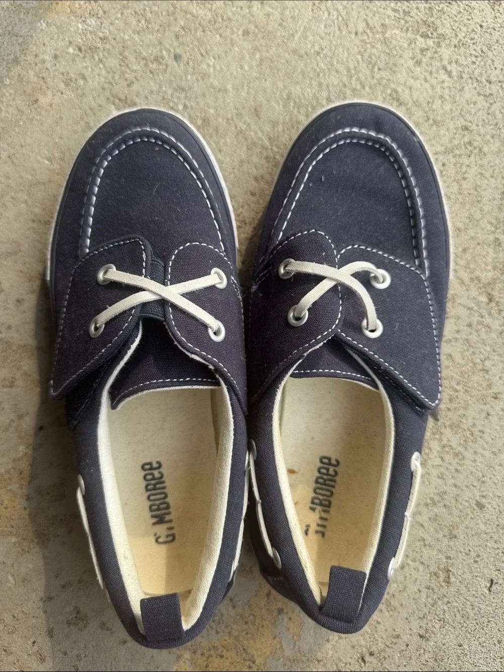 Kids Navy Canvas Boat Shoes with White Laces